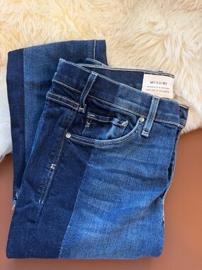 McGuire Denim Jeans Mid-Rise Cropped Raw Hem Jeans Two Tone